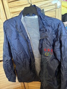 USA Olympic Navy Windbreaker Jacket Large
